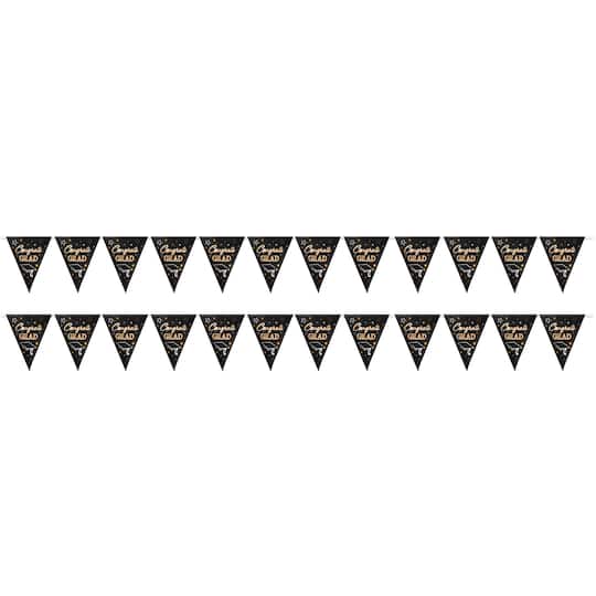 Beistle 11" x 12ft. Black & Gold Metallic Congrats Grad Pennant Banners, 2ct.